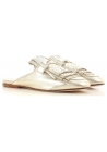 Tod's flat close slide sandals shoes in gold metllic leather