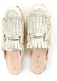 Tod's flat close slide sandals shoes in gold metllic leather