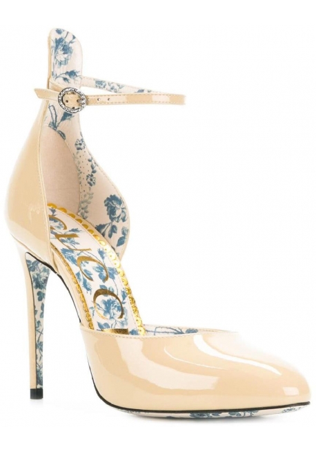 Gucci high heels pumps shoes in sand patent leather