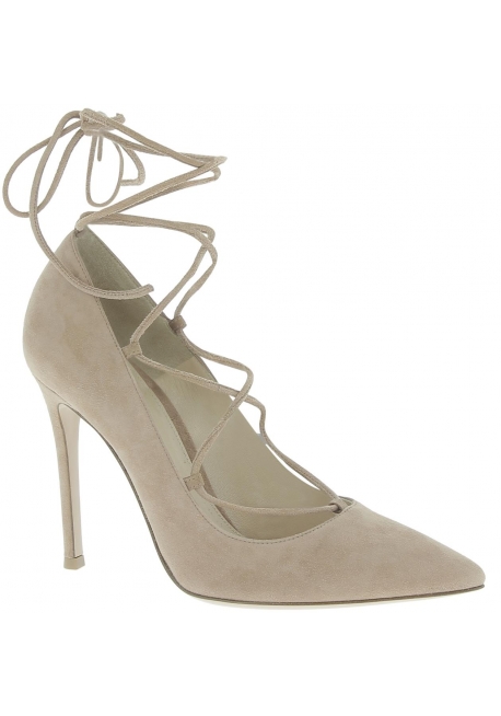 Gianvito Rossi women heels pumps in Hazelnut Suede leather with laces