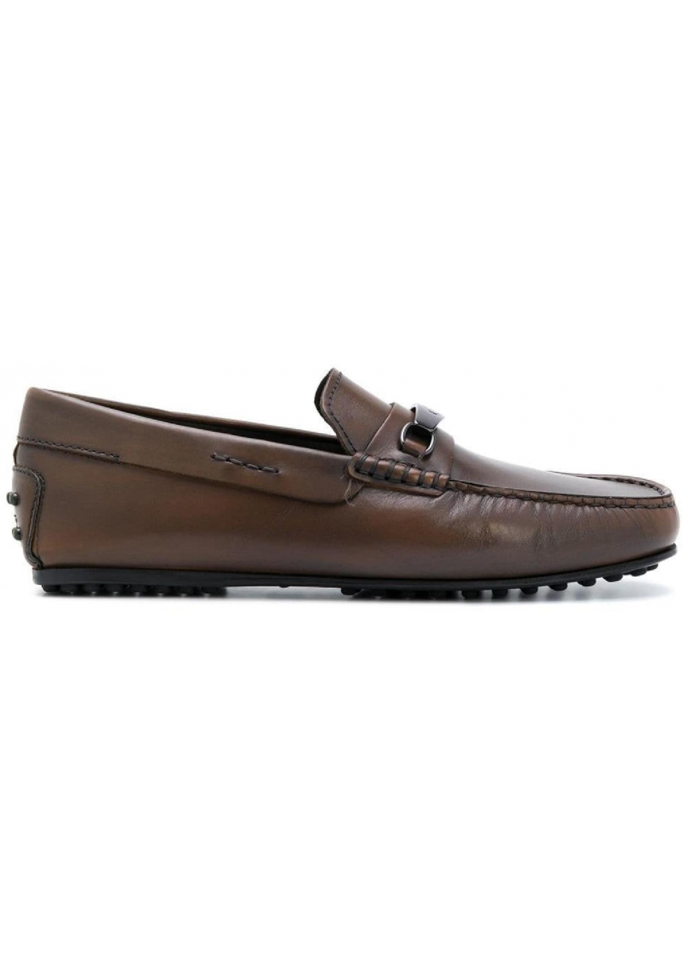 Tod's men's moccasins in Chocolate Leather with metallic buckle ...