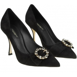 Dolce&Gabbana women's classic pumps in black Leather with zircons