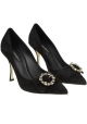 Dolce&Gabbana women's classic pumps in black Leather with zircons