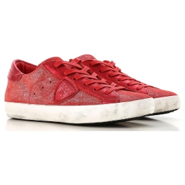 Philippe Model women's sneaker in red calf lethar with white rubber sole