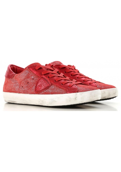 Philippe Model women's sneaker in red calf lethar with white rubber sole