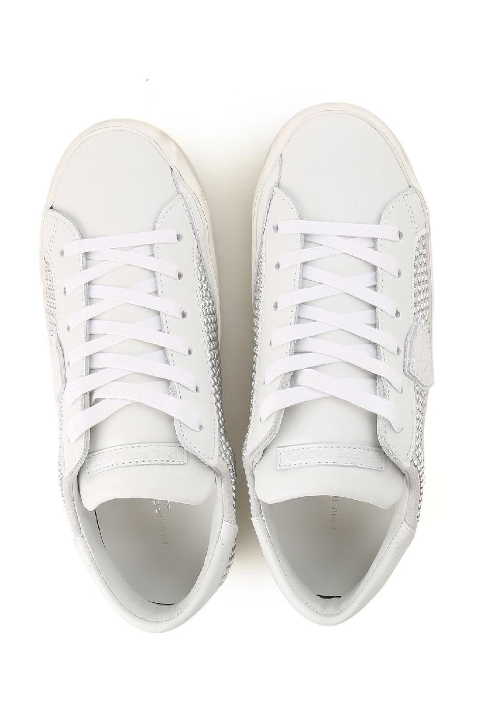 Philippe Model Women&#39;s sneakers in white leather with silver-plated pearls effect - Italian Boutique