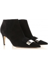 Sergio Rossi women's ankle boot in black suede with metal buckle on the tip