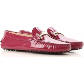 Tod's women's moccasins in Dark Pink Patent Leather with metal buckle