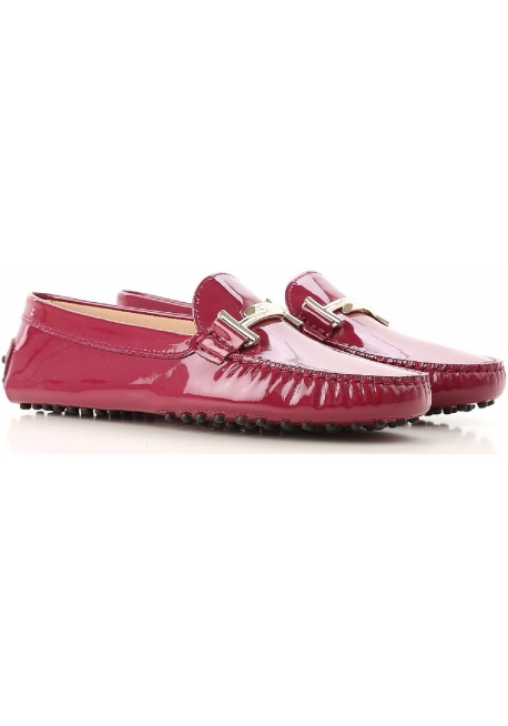 Tod's women's moccasins in Dark Pink Patent Leather with metal buckle