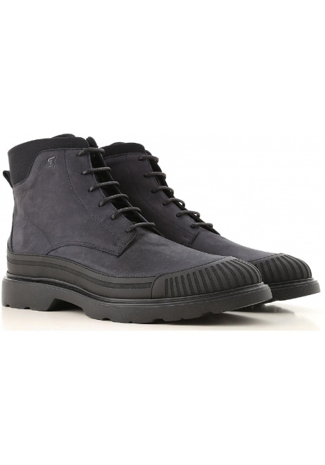 Hogan men's laced up ankle boots in blue nabuk leather - Italian Boutique