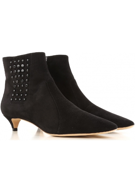 Tod's CUOIO STIV women's black suede booties with pointed toe and low heel