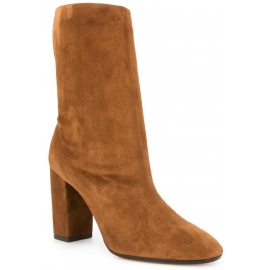 Aquazzura Women's mid-calf square heeled booties in Light Brown Suede leather