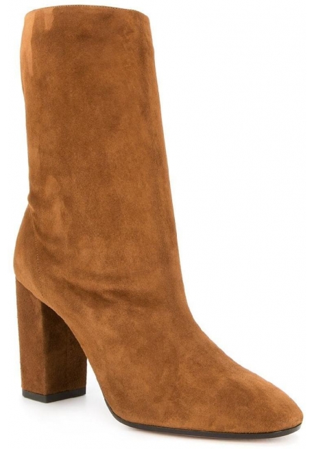 Aquazzura Women's mid-calf square heeled booties in Light Brown Suede leather