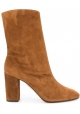 Aquazzura Women's mid-calf square heeled booties in Light Brown Suede leather