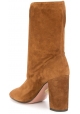 Aquazzura Women's mid-calf square heeled booties in Light Brown Suede leather