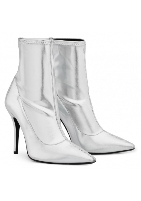 Giuseppe Zanotti Women's mid-calf stiletto booties in silver Soft leather