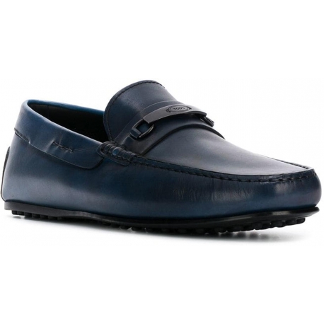 Tod's Men's round toe slip-on bit loafers in blue Leather made in Italy ...
