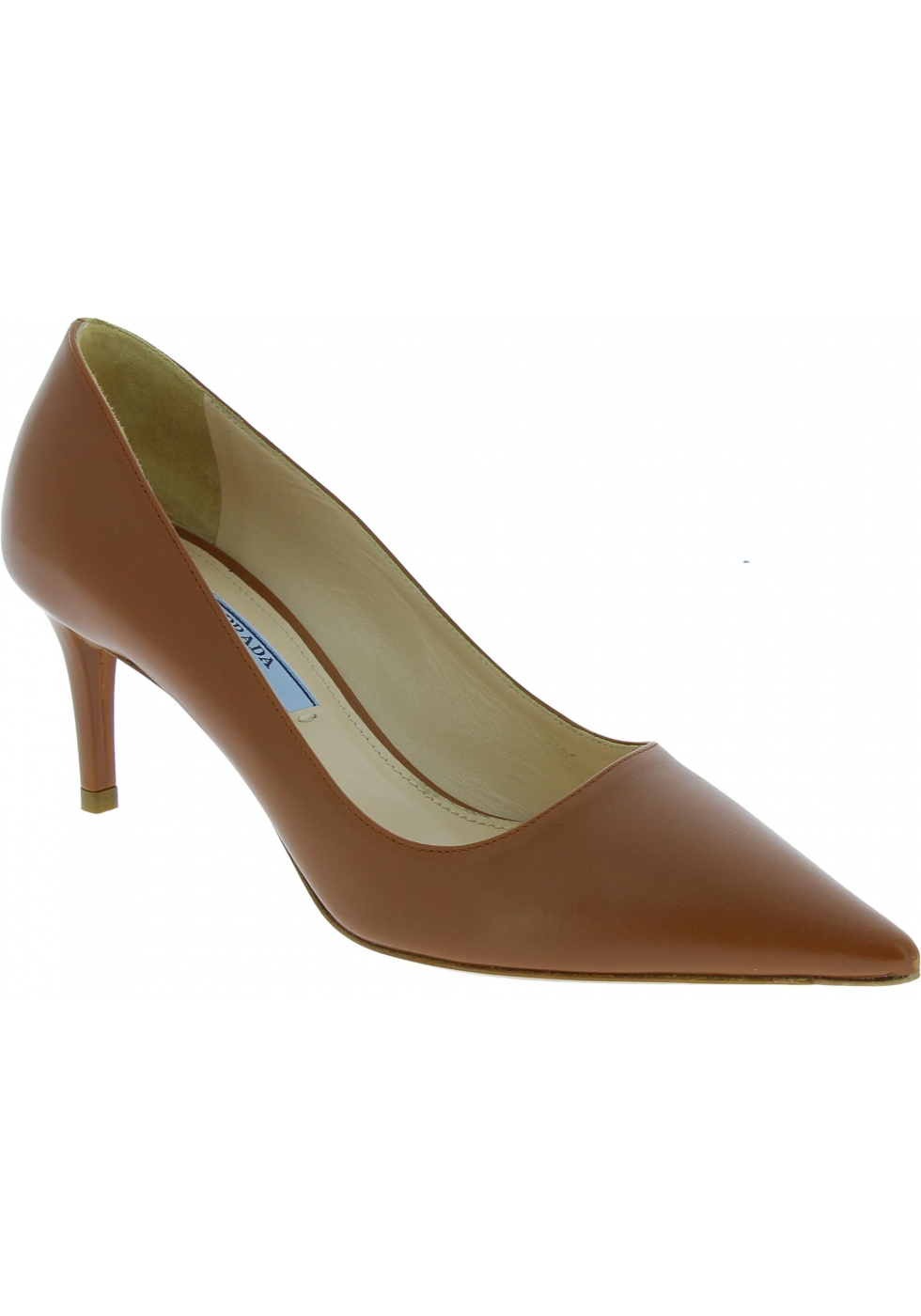 Prada Women&#39;s pointed toe classic pumps shoes in hazel shiny calf leather - Italian Boutique