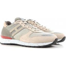 Hogan men's low top sneakers shoes in beige leather