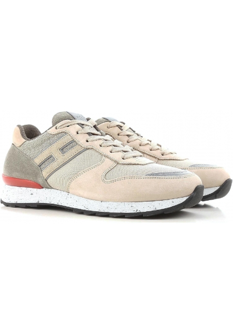 Hogan men's low top sneakers shoes in beige leather