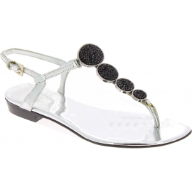 Barbara Bui Women's flat sandals with crystals in silver laminated leather