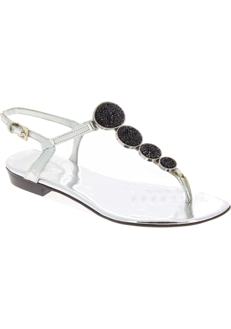 Barbara Bui Women's flat sandals with crystals in silver laminated leather