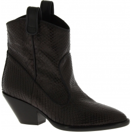 Zanotti Women's mid calf heeled boots in dark brown python leather