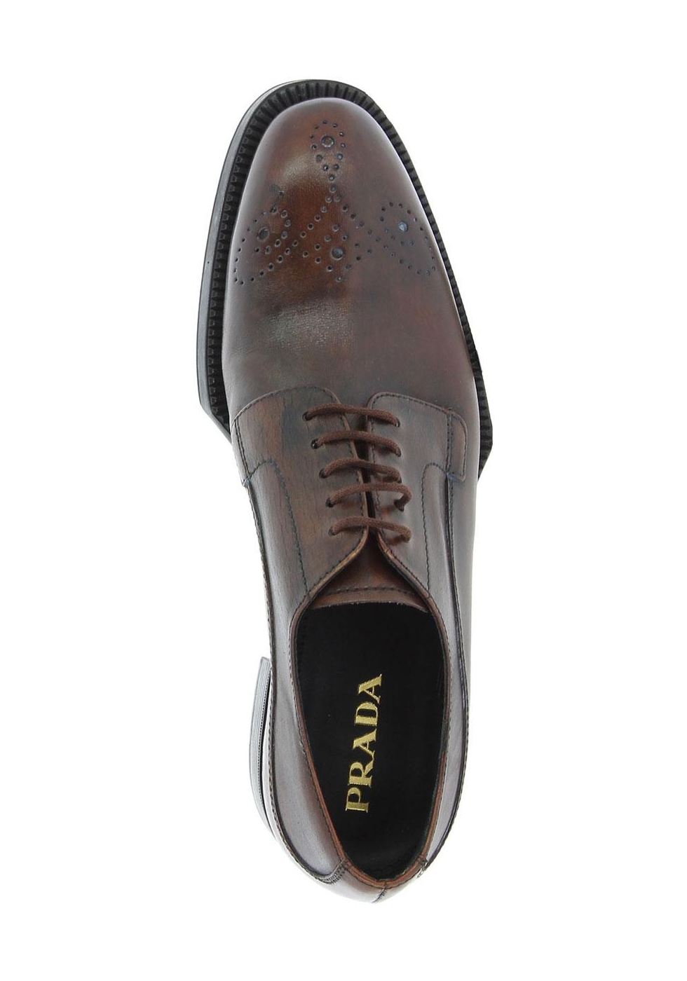 Prada Women fashion brogues Oxford laced-up shoes in dark brown calf leather - Italian Boutique