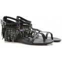 Saint Laurent flats sandals black leather fringe