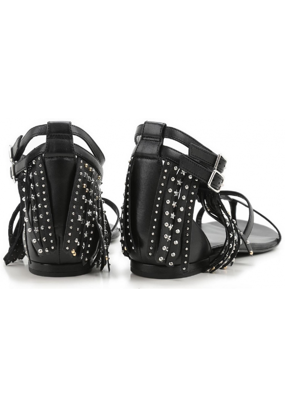 Saint Laurent flats sandals black leather fringe - Italian Boutique