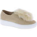 Steve Madden Women's platform laceless sneakers beige suede leather and fur
