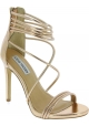Steve Madden Women's high stiletto sandals with zip in gold faux leather