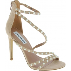 Steve Madden Women's ankle strap high heeled beads sandals in blush fabric