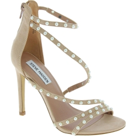 Steve Madden Women's ankle strap high heeled beads sandals in blush fabric