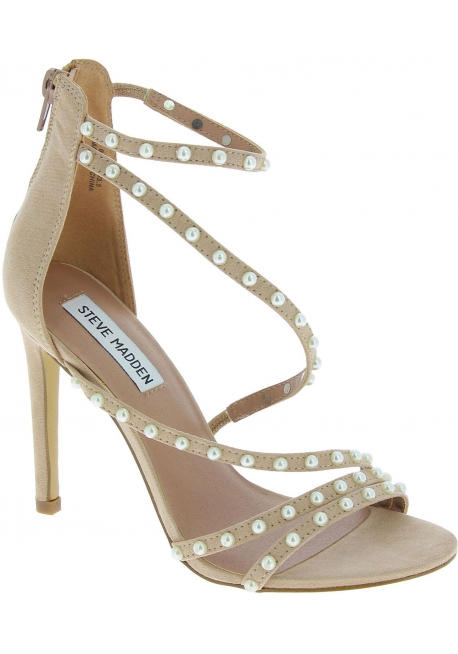 Steve Madden Women's ankle strap high heeled beads sandals in blush fabric